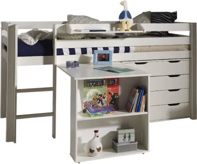 Produktbild von Funktionsbett >PINO< in Bett Kiefer massiv, Beimöbel MDF weiß lackiert
