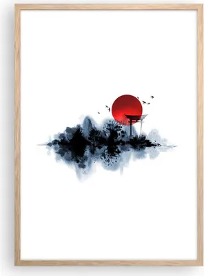 Produktbild von Gerahmtes Poster - Rahmen in heller Eiche - Rot Sonne Tor - 50x70 cm - Wand Bild - Wanddeko - Wandbilder - Kunstposter - Wandposter - Bilderrahmen - Bilder - Kunstdruck - P2NPA50x70-4666