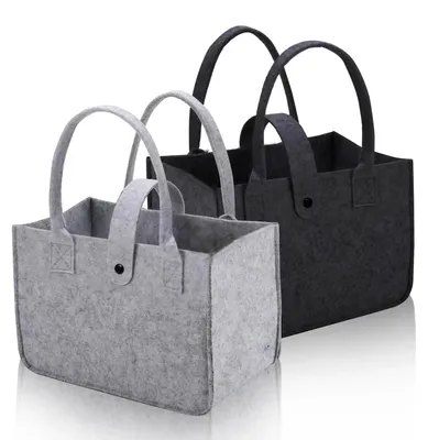 Obrázek produktu pro Plstěná nákupní taška - Skládací - Opakovaně použitelná 30 x 20 x 18 cm - Sada 2 kusů - Šedá a černá