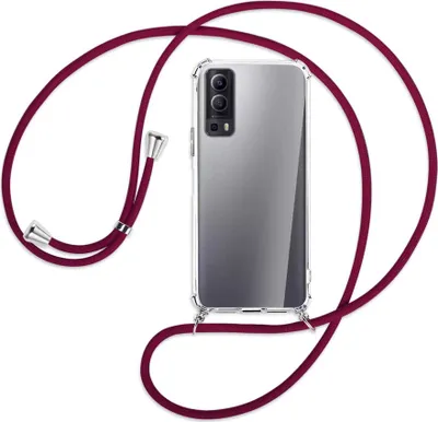 Produktbild von Handykette Backcover-Schutzhülle mit Band (Metall silberfarben) für vivo Y52 5G / Y72 5G / vivo iQOO Z3 - dunkelrot