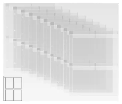 Produktbild von 10 Seitenschutzhüllen mit vier Fächern für A4-Größe, 4-Loch-Bindermappe für Stanzformen und Briefmarken, wasserdichte transparente PVC-Taschen zur Aufbewahrung von Bastelbedarf