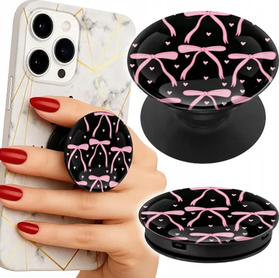 Produktbild von Handyhalter Popsocket Fingerhalter / Stander - CZARNO RÓŻOWE WSTĄŻKI KOKARDKI