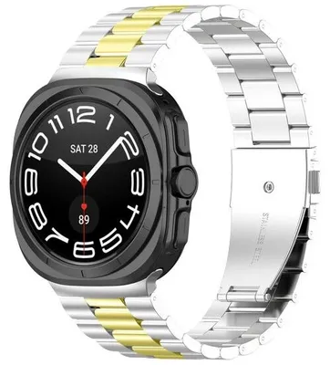 Produktbild von By Qubix Edelstahl-Gliederarmband - Silber mit Gold - passend für Samsung Galaxy Watch 8 Classic - 46 mm