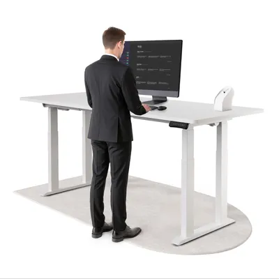 Produktbild von DESKSPACE Höhenverstellbarer Schreibtisch elektrisch mit leisem Dual-Motor – stabiles 4-Bein-Gestell (Weiß Gestell, Weiß Tischplatte, 200×80 cm)