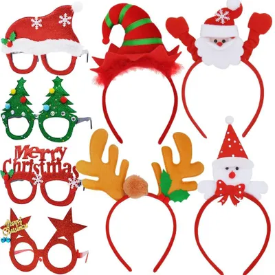 Weihnachts-Kopfband-Set, 8-teilig, lustige Brillen & Hüte