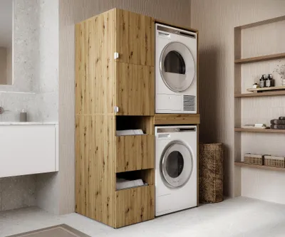 Immagine prodotto di Mobile alto da bagno per lavatrice e asciugatrice – Mobile per lavatrice, mobile da incasso 187 x 65 x 111 cm (45+66)  (Rovere Artisan)