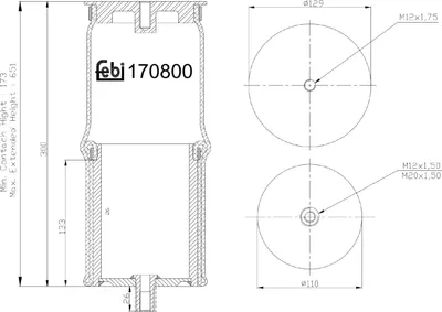 Produktbild von FEBI BILSTEIN Luftfederbalg 170800 für DAF XF 95 173mm 625mm 110mm 129mm
