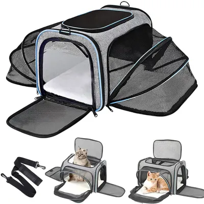 Produktbild von Transportbox Katze,Faltbarer Transporttasche Katze und Hund,Atmungsaktive und Faltbare Hundebox,Katzentransportkäfig mit Abnehmbarer Plüschmatratze