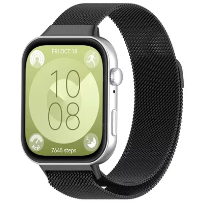 Produktbild von Strap-it Milanaise-Armband aus geflochtenem Edelstahl mit Magnetverschluss passend für Huawei Watch Fit 3 / Fit 4 / Fit 4 Pro (schwarz)