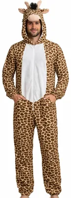 Produktbild von Giraffenkostüm Herren Overall mit Kapuze – Tierkostüm Erwachsene Einteiler – Karneval Fasching Safari Verkleidung Tieranzug JGA Festival Safari-Kostüm, Größe:M