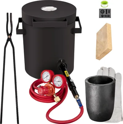 Produktbild von VEVOR Propan Schmelzofen 2 KG, Gas Metall Schmelzofen Propan Ton Grafit Tiegel, Edelmetall Schmiedeofen Propan-Regler 0-350 psi, Ofenboden 20 mm, 76,8 kWh Einzelbrenner, 2,54 cm Keramikfaser feuerfest