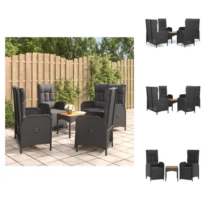 Produktbild von vidaXL 5-tlg. Garten-Essgruppe mit Kissen Schwarz Poly Rattan -  Gartenmöbel-Sets