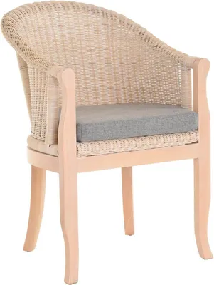 Produktbild von KRINES HOME Rattan-Sessel mit Holzbeinen, Sessel aus echtem Rattan - Rattanstuhl Club (Vintage Weiss, mit Polster)