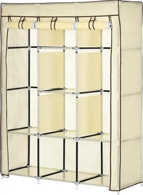Produktbild von Stoffschrank, Kleiderschrank mit Kleiderstangen, 8 Ebenen, Faltschrank, Faltbare Garderobe für Schlafzimmer, Flur, Vliesstoff, Cremeweiß, 125 x 43 x 162,5 cm Aosom