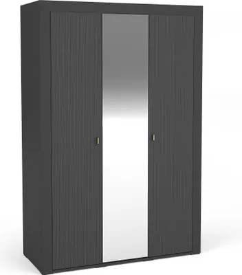 Produktbild von Kleiderschrank Mossa Mo2 Schrank 137X206X56 Cm 3 Türiger Mit Spiegel Schwarz