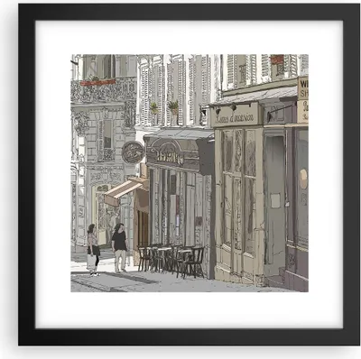 Produktbild von Gerahmtes Poster - Schwarzer Rahmen - Architektur Zeichnen Montmartre - 30x30 cm - Wand Bild - Wanddeko - Wandbilder - Wandposter - Bilderrahmen - Bilder - Kunstdruck - Wandbild - P2BAC30x30-4141