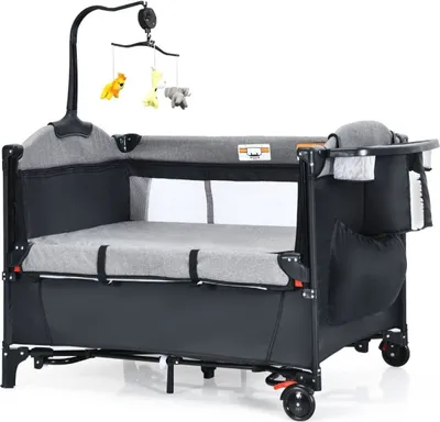 Image de COSTWAY BC10125DK Lit de voyage 5 en 1 avec table à langer et sac de rangement, 125 x 65 x 78 cm - A