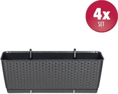 Produktbild von Set: 4 x Stück Rattan-Balkontopf RATOLLA: 50 cm in Anthrazit