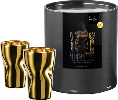 Produktbild von Eisch Vorteilset 2 Stück 2 Espressogläser 132/8 gold in Geschenkröhre UNIK 30013202 und Geschenk + Spende