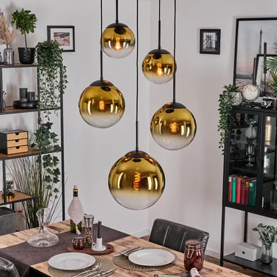 Produktbild von Fossobiubo Hängelampe aus Metall/Glas in Schwarz/Goldfarben/Klar