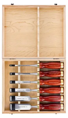 Imagen del producto de Juego de cinceles, 6 piezas, con mango de haya, 6 tamaños desde 6 mm hasta 32 mm, para trabajos en madera