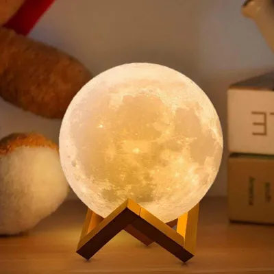 Produktbild von Mondlampe 3D Mondlicht 16 Farben mit Holzständer Remote/Touch Control