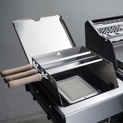 Immagine prodotto di Parabrezza e supporto per spiedini in acciaio inox per tutti i barbecue Broil King Imperial / Regal / Baron - solido e non collegato alla spina