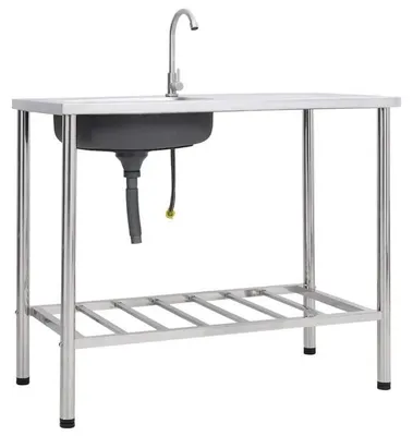 Produktbild von Camping Spülbecken - Freistehendes Waschbecken - 100x50x15 cm - Edelstahl - Mit Wasserhahn - Silber