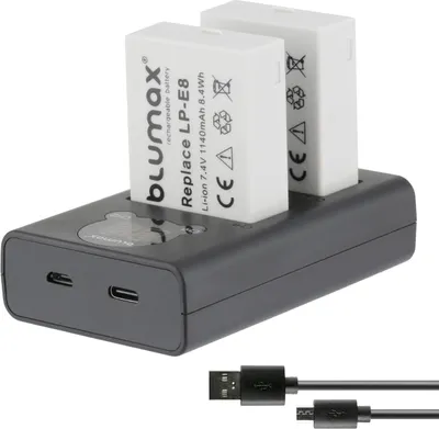 Produktbild von 2x Akku + LCD Lader für Canon Lp-E8 EOS 550D 650D 700D Rebel T3i 1140 mAh (7,2V)