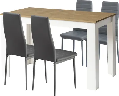 Image de H.J WeDoo table à manger en noyer 120x70x75cm avec 4 chaises grises ensemble de salle à manger, table avec chaises, ensemble de sièges pour cuisine ou salon