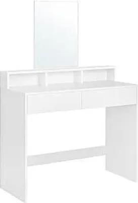 Produktbild von Vasagle RDT163W01 Schminktisch, mit großem Spiegel, Frisiertisch, 2 Schubladen, 3 offene Fächer, modern, weiß