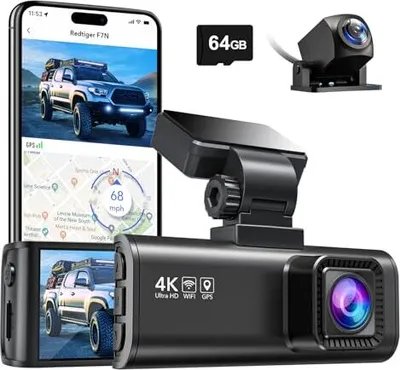 Produktbild von Redteliger F7N 4K Dash Cam WiFi GPS Front 4K/2,5K Heck 1080p Kamera, umfasst eine 64 -g -Karte, 3,18 -Zoll -Kamera -Auto, 170 ° -Begenwinkel -Dashcam