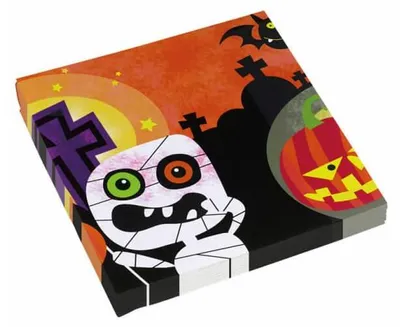 Produktbild von Halloween-Servietten kleine Mumie-Partyservietten 20 Stück bunt 16,6x16,5cm