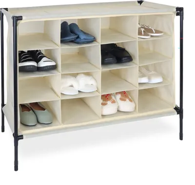 Productafbeelding van Relaxdays Buitenopslag voor schoenen, 16 vakken, beige-zwart