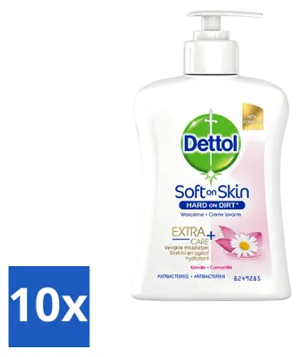 Immagine prodotto di 10 flaconi di sapone liquido antibatterico per le mani Dettol, formula idratante alla camomilla, 250 ml, confezione da 10 pezzi