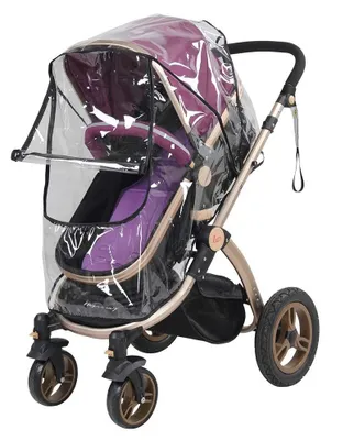 Produktbild von Universaler Regenschutz – PVC, transparent – mit Reißverschlussfenster – zusammenfaltbar – geeignet für Kinderwagen – Schutz vor Regen/Wind/Schnee – Kinderwagenüberzug