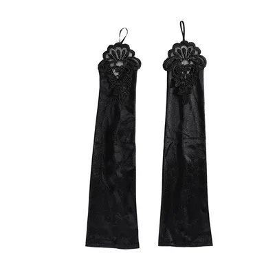 Produktbild von INF Elegante Brauthandschuhe aus Satinspitze mit Perlenstickerei Schwarz