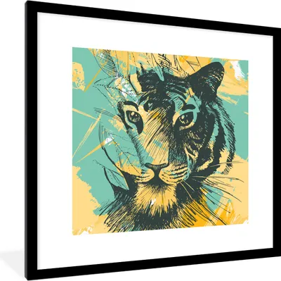 Produktbild von MuchoWow® MuchoWow® Gerahmtes Poster Tiger - Abstrakt - Gelb 40x40 cm - Poster mit zchwarzem Bilderrahmen - Poster - Plakat im Rahmen