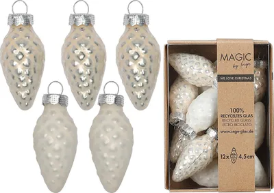 Produktbild von Christbaumschmuck Zapfen 4,5cm Glas 12 Stück - Blanched Almond