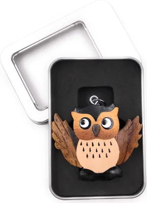 Produktbild von Schlüsselanhänger Holz Eule Vogel Kauz Uhu Tier Wald fliegend Greifvogel Anhänger in Geschenkbox
