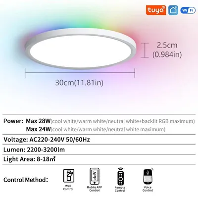 Image de Plafonnier LED intelligent,vocale, éclairage d'ambiance RGB, 30 cm (11,81 pouces)