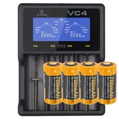 Zdjęcie produktu dla Bateria litowo-jonowa CR123 A 3,6-3,7 V, 850 mAh, 4 sztuki i szybka ładowarka