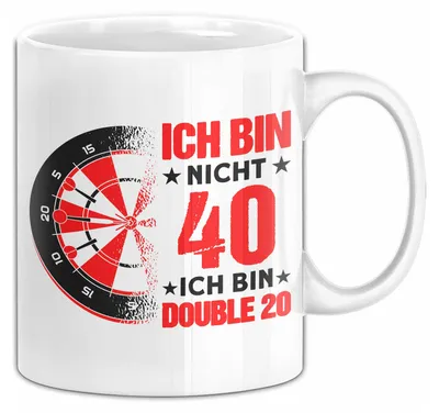 Produktbild von 40. Geburtstag Tasse Darts  Geschenk Mann Spruch Dart Fan Double 20 (Weiß)
