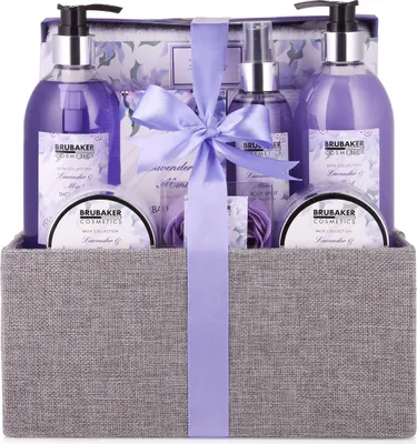 Produktbild von BRUBAKER Cosmetics Bade- und Dusch Set Lavendel Minze Duft - 12-teiliges Geschenkset in dekorativer Jute-Box