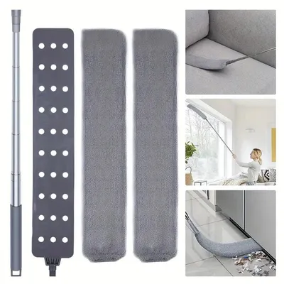 Staubbürste mit Teleskopstiel, 2 Mikrofasertücher, 152 cm, waschbar