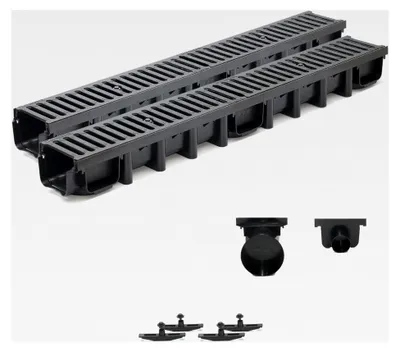 Produktbild von 2m Entwässerungsrinne C250, 98mm Gußrost komplettes Set