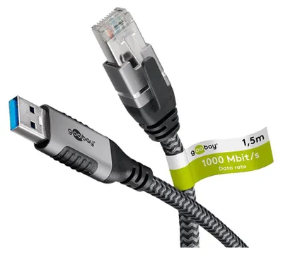 Obrázek produktu pro Goobay 70695, USB A, RJ-45, 15 m, Černá, Stříbrná