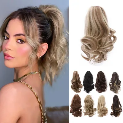 Produktbild von Pferdeschwanz Clip Extensions 30 cm Gewellt Aschblond Balayage Synthetik Haarteil für Frauen
