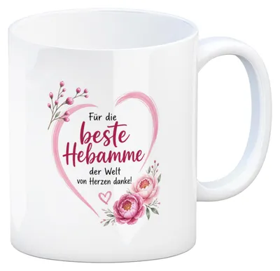 Produktbild von Kaffeebecher Hebamme - Kaffeetasse mit Blumenherz Tasse Mit Spruch: beste