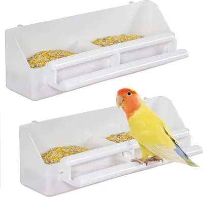 Produktbild von 2 Pack Vogelfütterung für Käfig Hängende Kunststoff-Vogelkäfig Futterspender mit Haken Vogeltränke mit Sitzstangen Vogelfutterspender, Vogelfutterschale für Sittich Nymphensittich Kanarienvogel